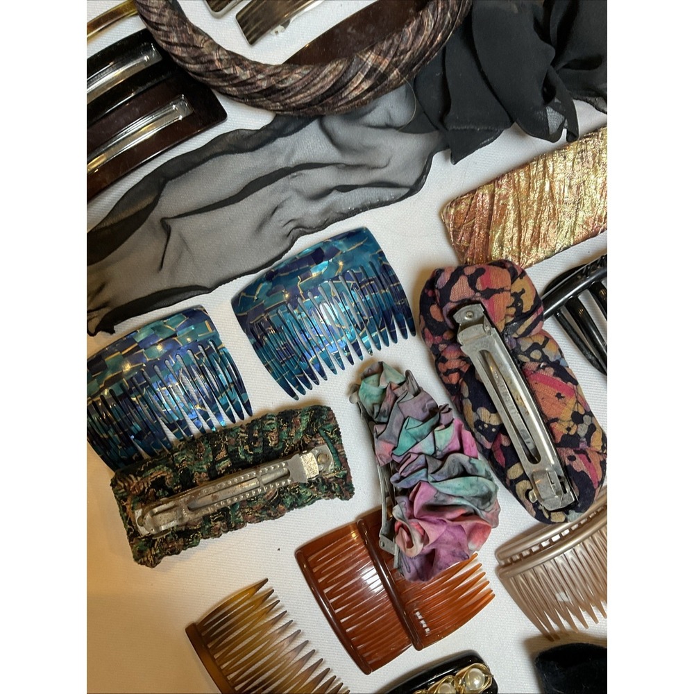 Vintage Hair Accessory Lot Of 36 Barrettes Combs Banana Clip Band Wraps 1980s - Picture 11 of 12